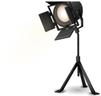 a light on a tripod on a black background